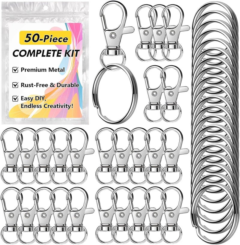 Bonison 50 PCS Keychain Making Kit with Lobster Claw Clasps & Key Rings – Keychain Clip with Key Ring Craft Supplies for DIY Keychains, Jewelry & Lanyard Projects - Image 1